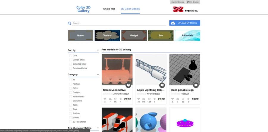 XYZPrinting - 3D printer modellen gratis