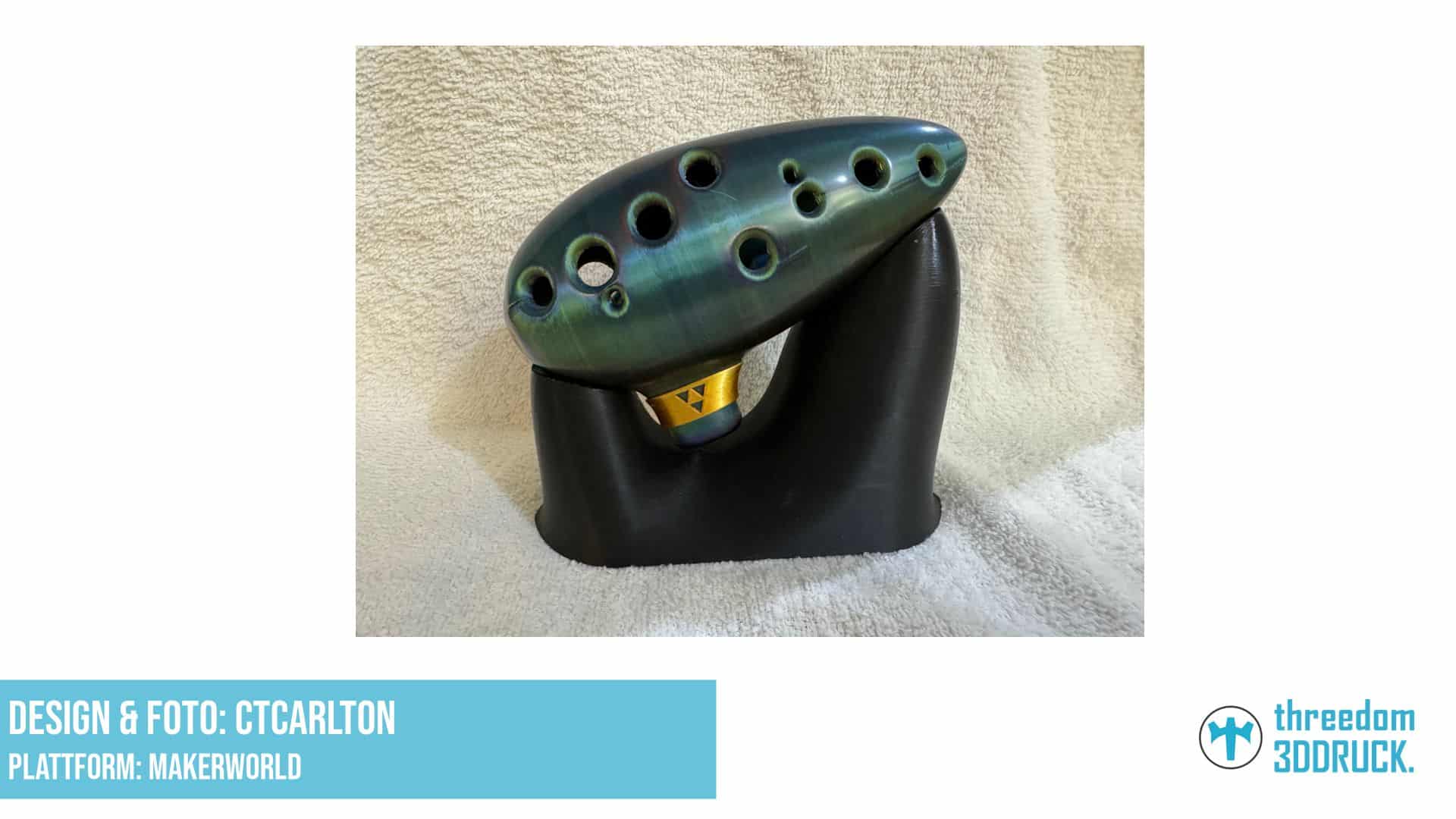 12-Loch-Ocarina mit Zelda-Ocarina-of-Time-Kragen und organischem Ständer