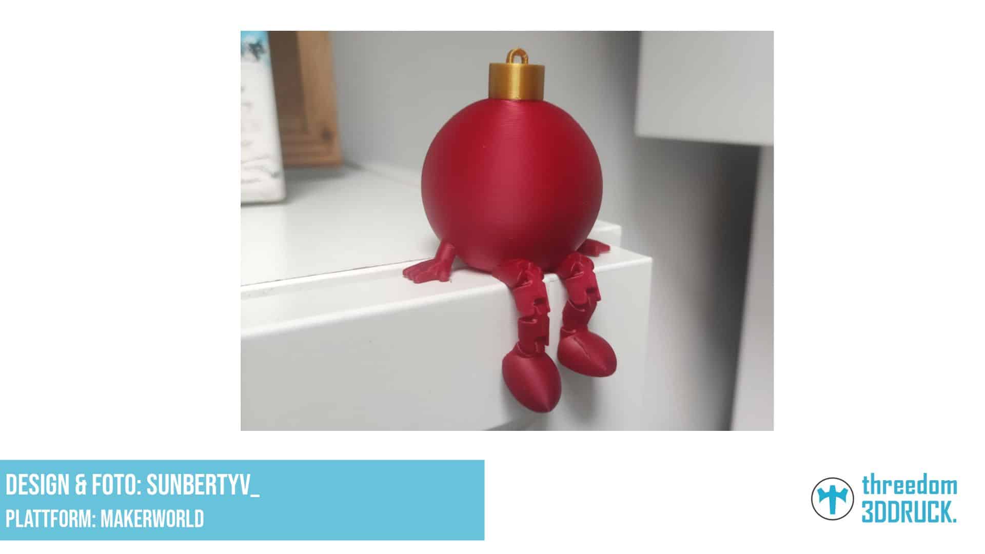 Bewegliche Weihnachtskugel mit Armen und Beinen