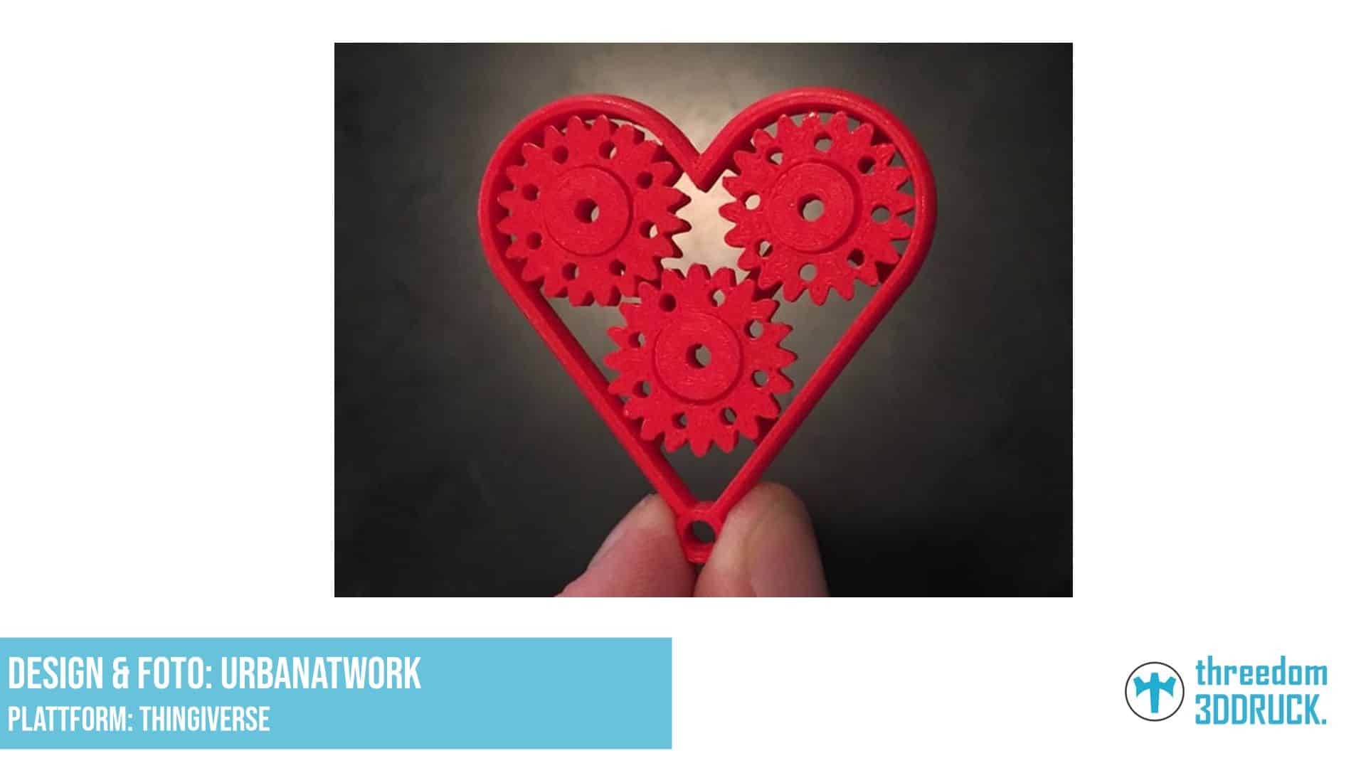 Bewegliches Zahnrad-Herz als Schlüsselanhänger