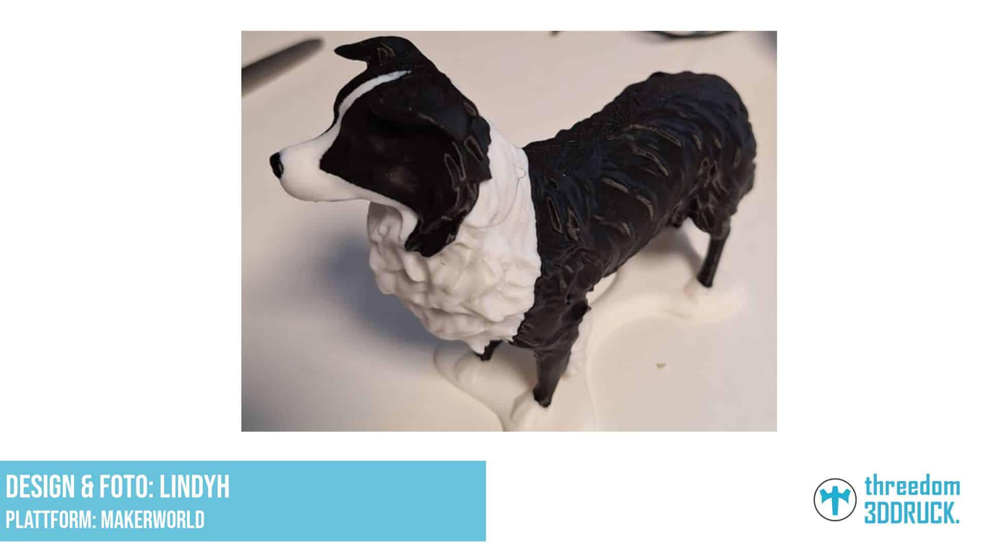 3D-gedruckter Border Collie mit Knochen-Sockel
