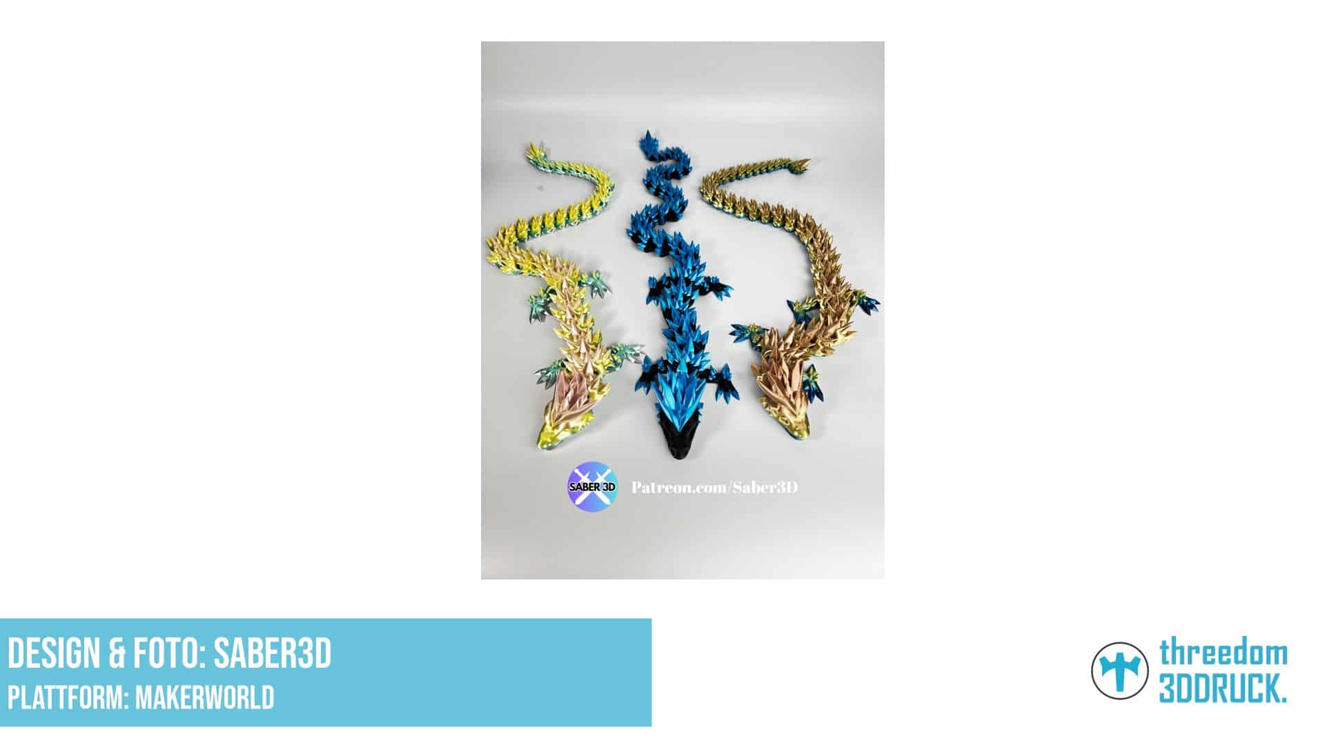 Gelenkiger Kristall-Drache als 3D-Druckmodell