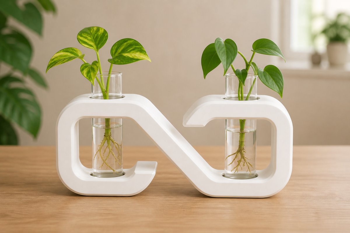 Vase in Form einer liegenden Acht mit zwei Reagenzgläsern