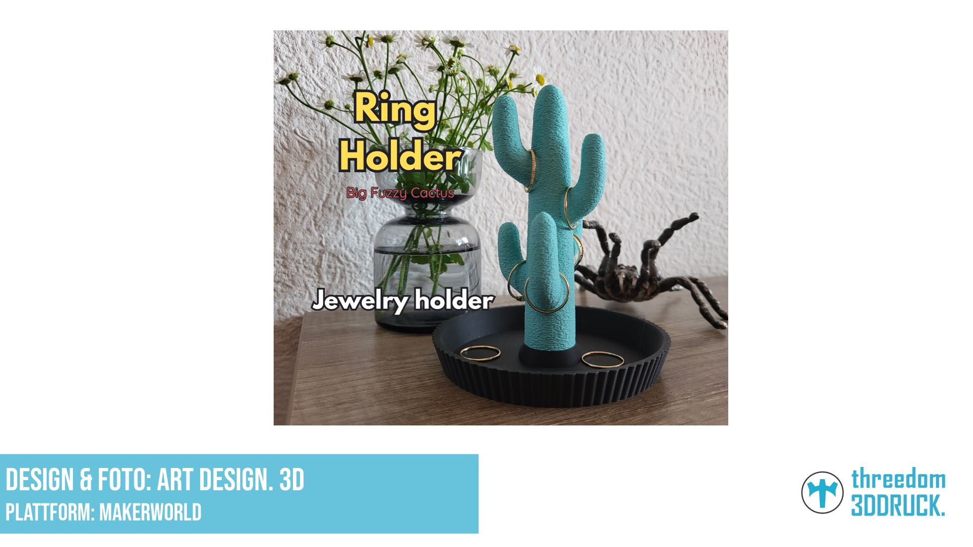 Großer Kaktus Ringhalter mit Zen-Garten-Funktion