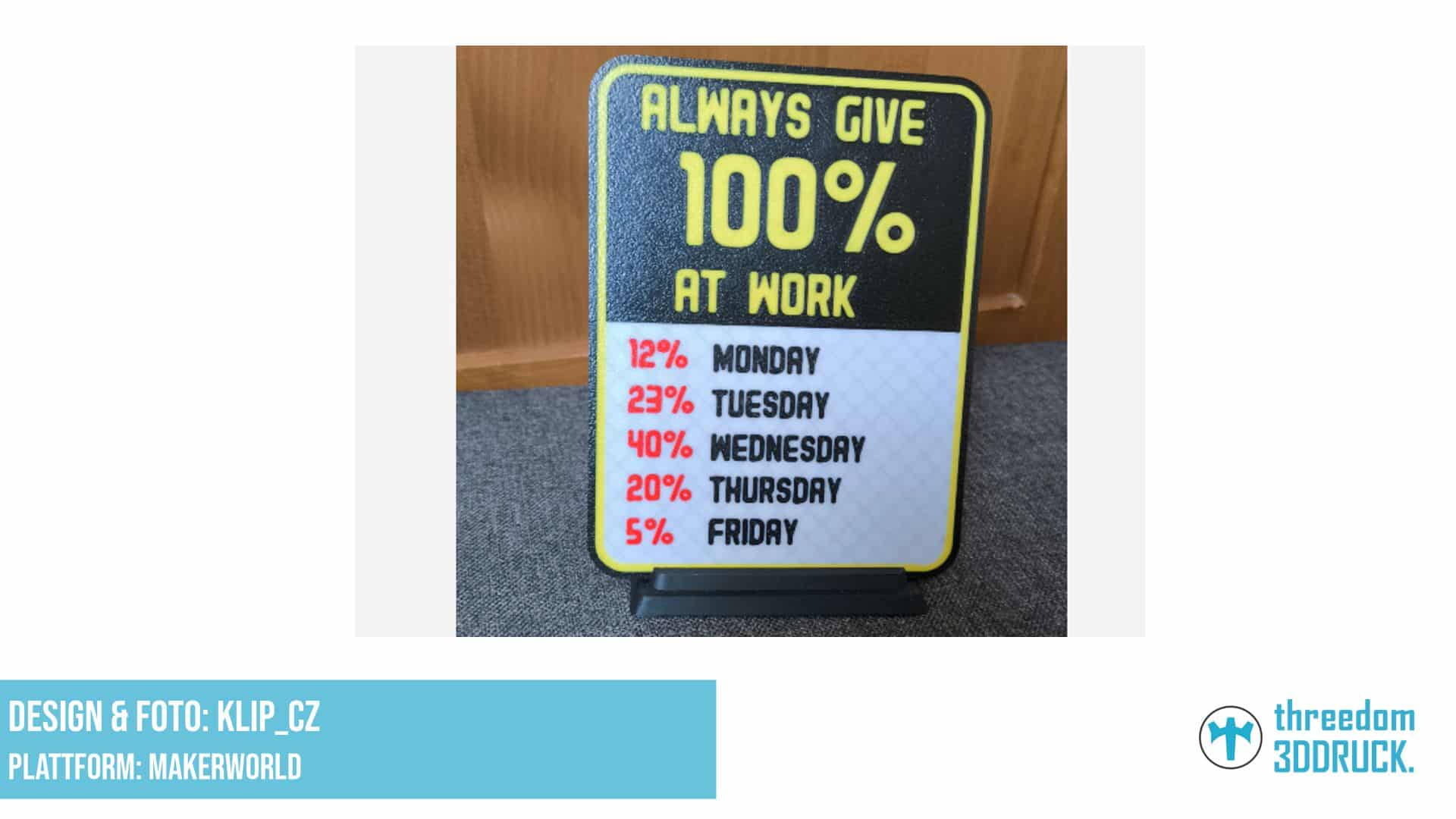 Lustiges Büroschild – Gib immer 100 % bei der Arbeit