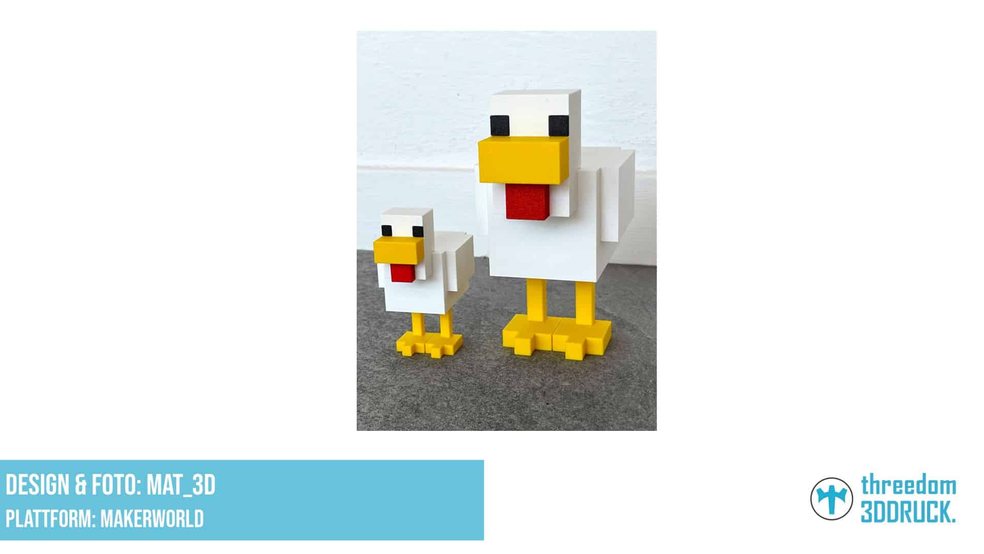 Minecraft Huhn-Deko in zwei Größen mit Hut