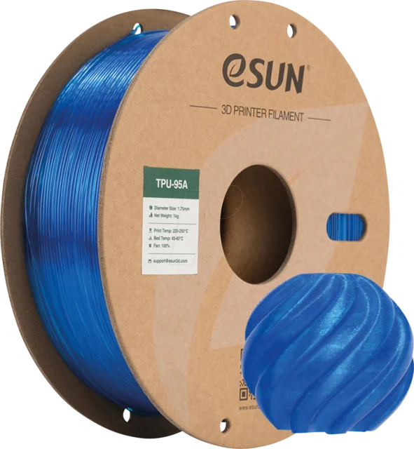eSUN – TPU-95A Durchscheinendes Blau – 1,75 mm – 1 kg