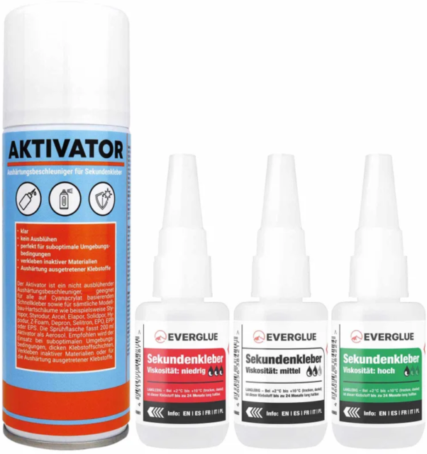 Everglue – Sekundenkleber 3er-Set mit Aktivator