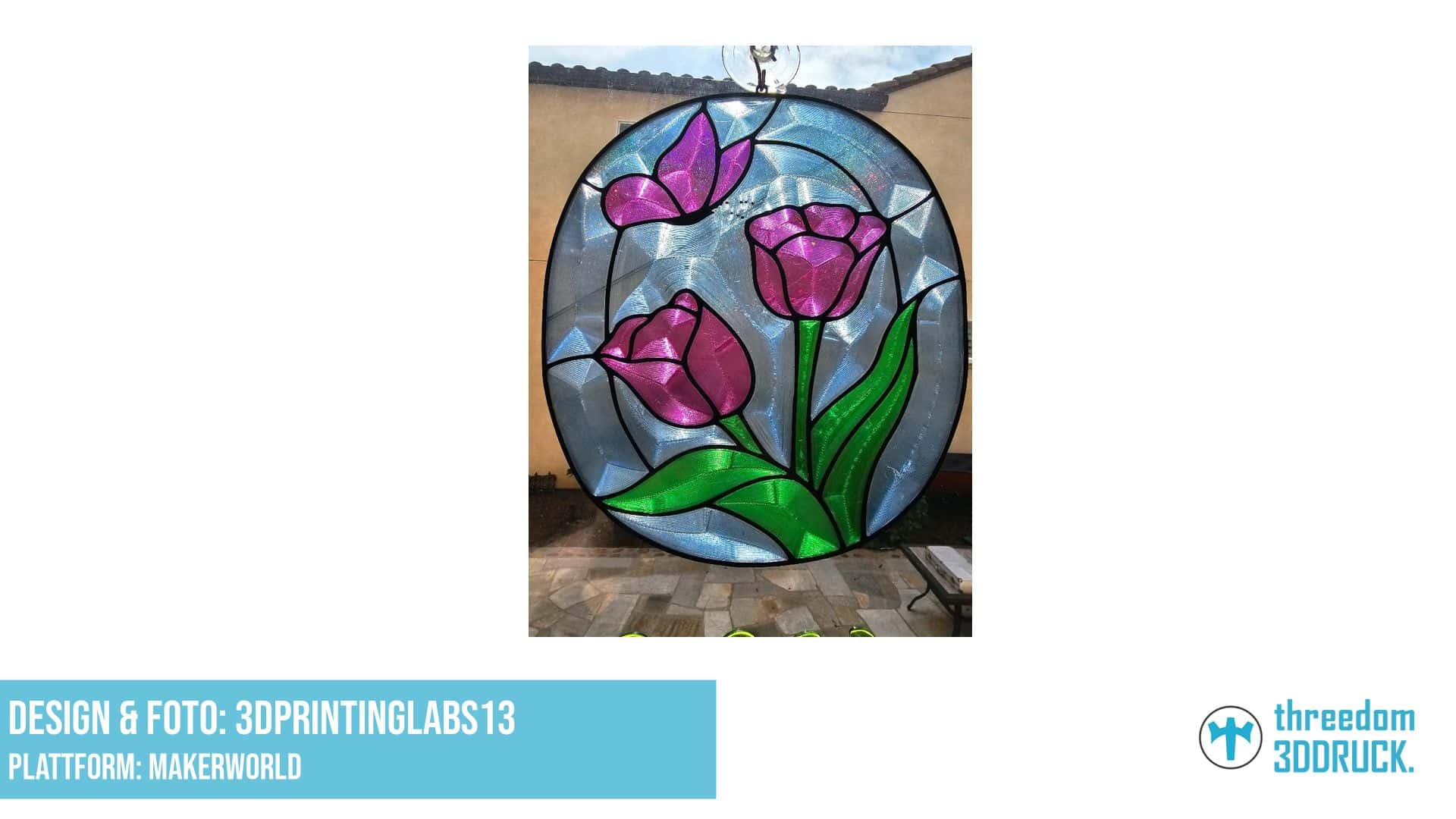 Tulpen und Schmetterling Fensterbild aus Buntglas